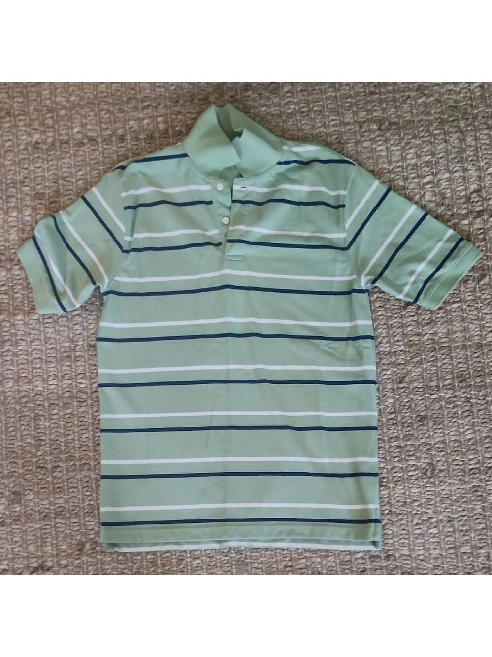 St. John's Bay Mint and Navy Striped Picque Small Polo